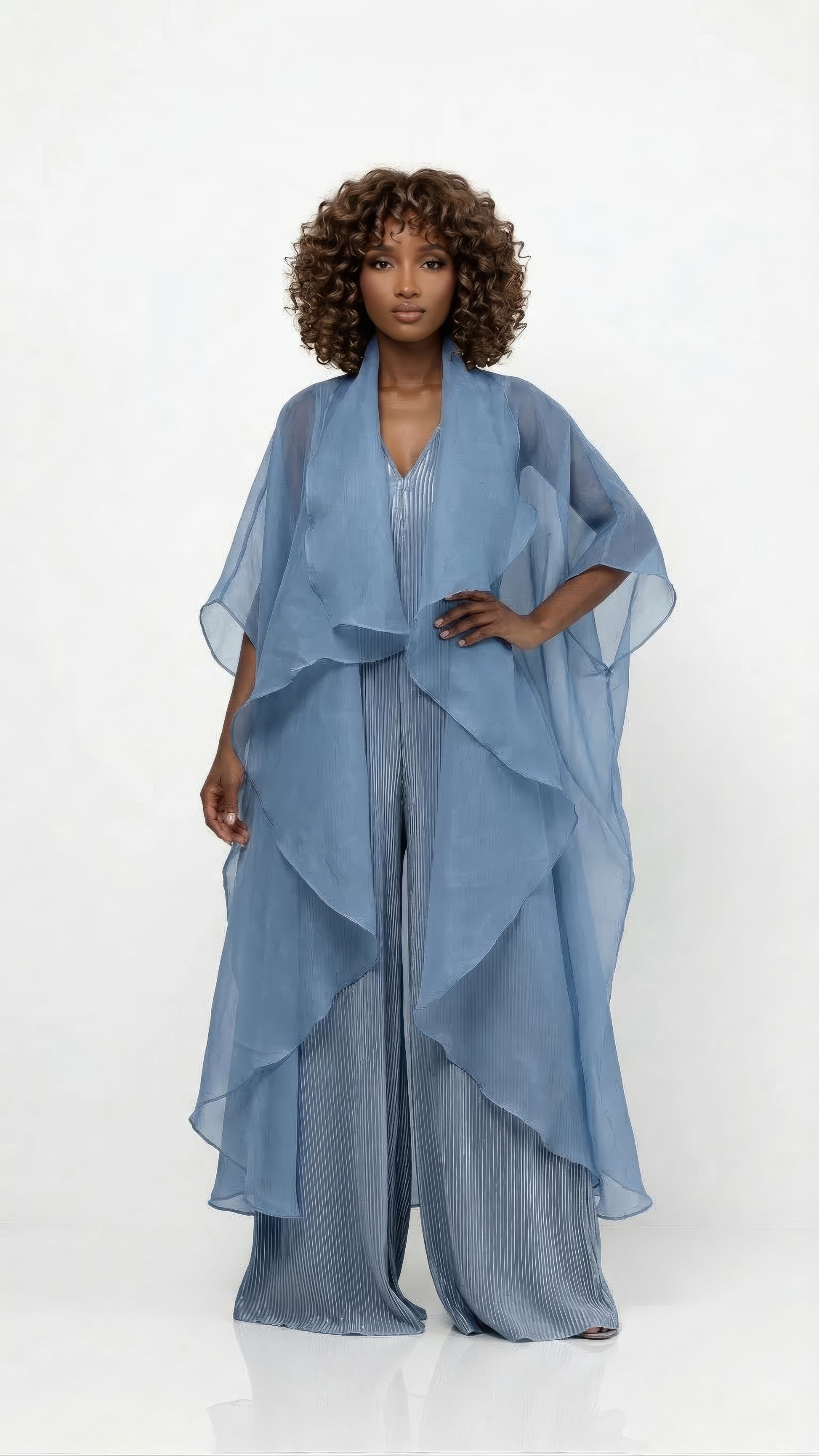 Saeeda Set in muted blue worn by a model.